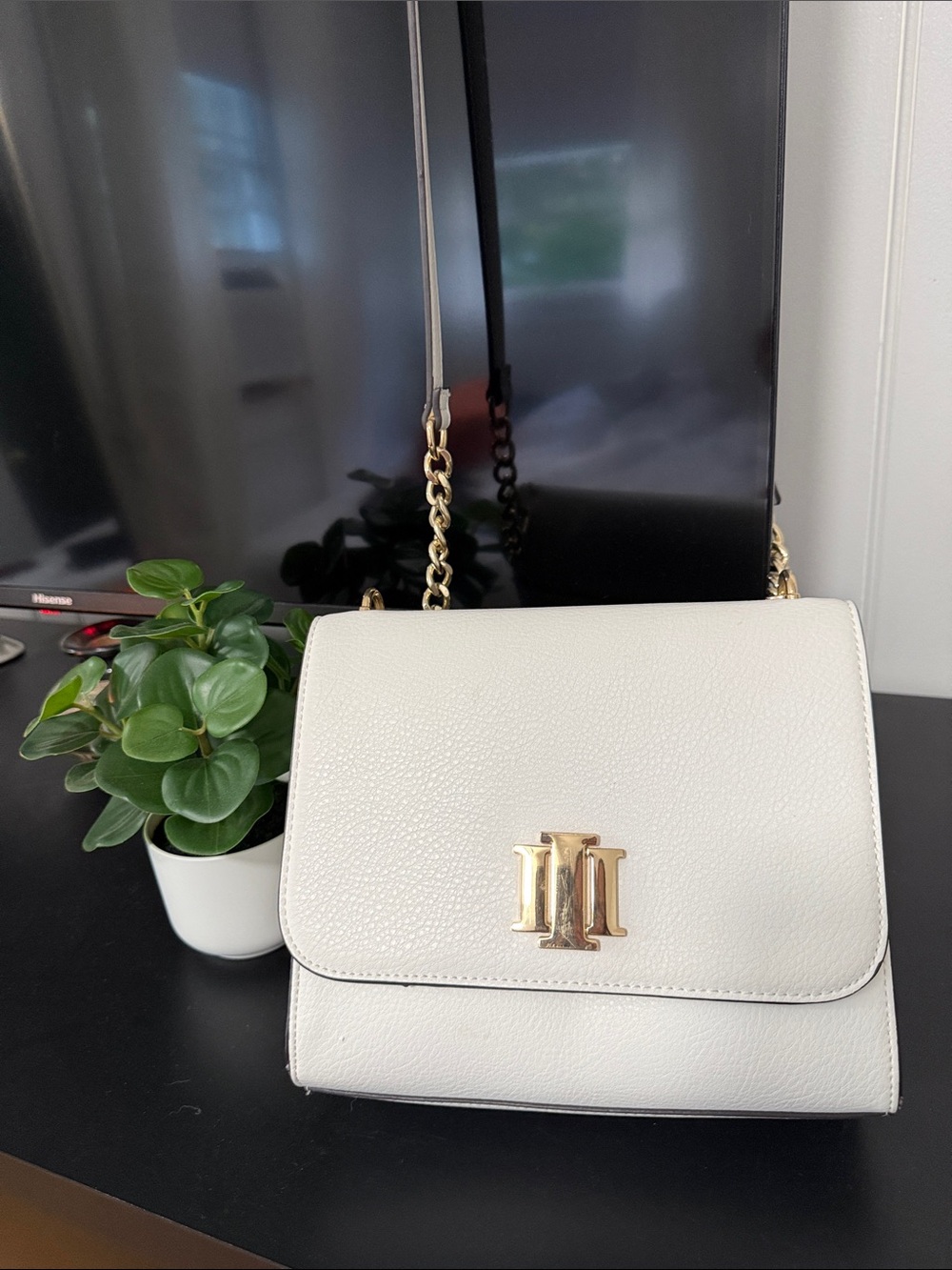 INC International Concepts White Crossbody Bag with Gold Hardware